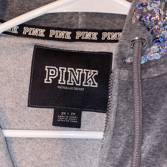 NWOT~VINTAGE VICTORIAS SECRET PINK VELOUR SEQUIN ZIP UP HOODIE~WOMENS XS - Picture 5 of 6